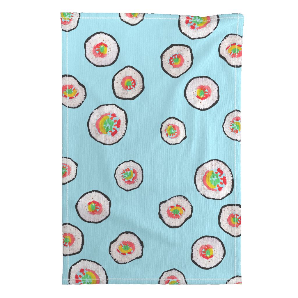 Dreaming of Yummy Sushi Memories on Blue 27in x 18in Fat Quarter Tea Towel by ctmayo at wonderdreamswanderinspace