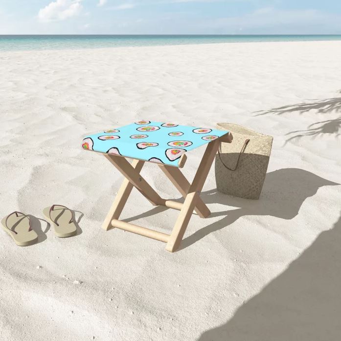 dreaming-of-yummy-sushi-memories-folding-stool-at-the-beach-pattern-design-by-ctmayo
